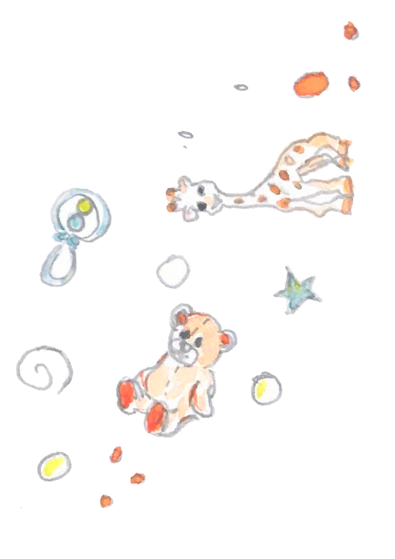 croquis jouets bébé ourson girafe hochet